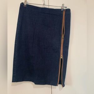 Ralph Lauren Denim Jean pencil Skirt with full side zip and leather trim EUC